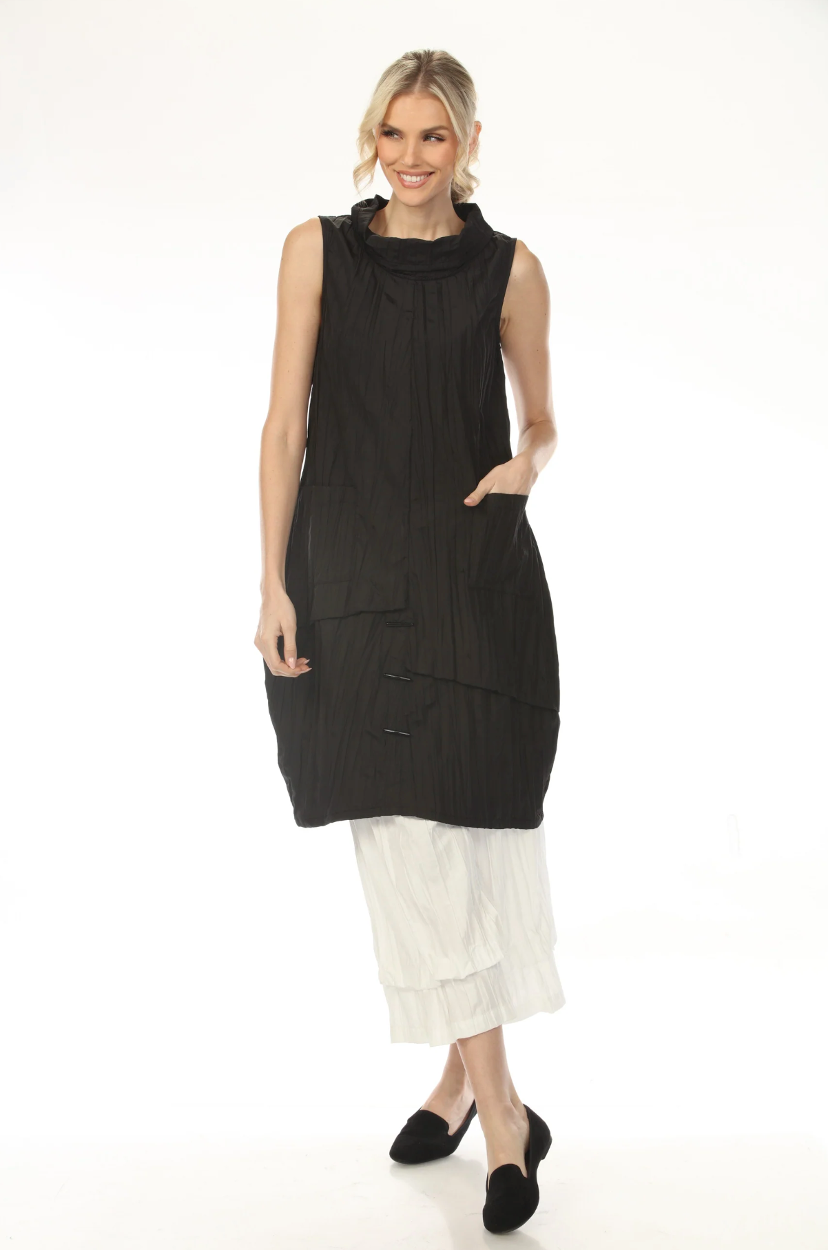 MOONLIGHT High Neck Solid Pocket Dress - WD2021 - BLACK