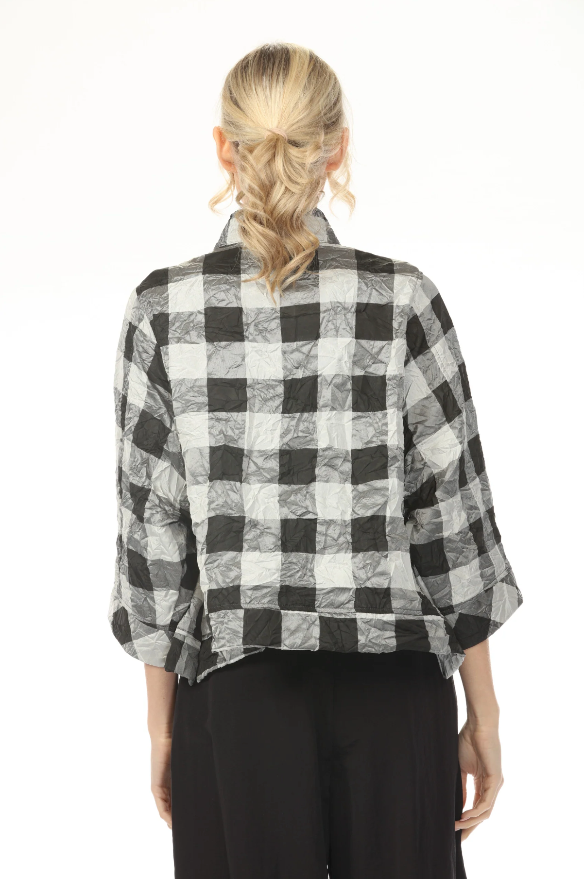 MOONLIGHT High Neck Black & Gray Gingham Print Top - 4246