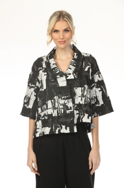 MOONLIGHT Collared Black & White Graphic Print Pocket Jacket - WJ1011