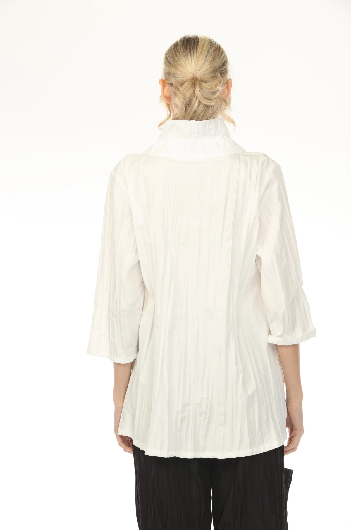 MOONLIGHT Collared Button Down Solid Top - WJ1020 - BLACK (NOT WHITE)