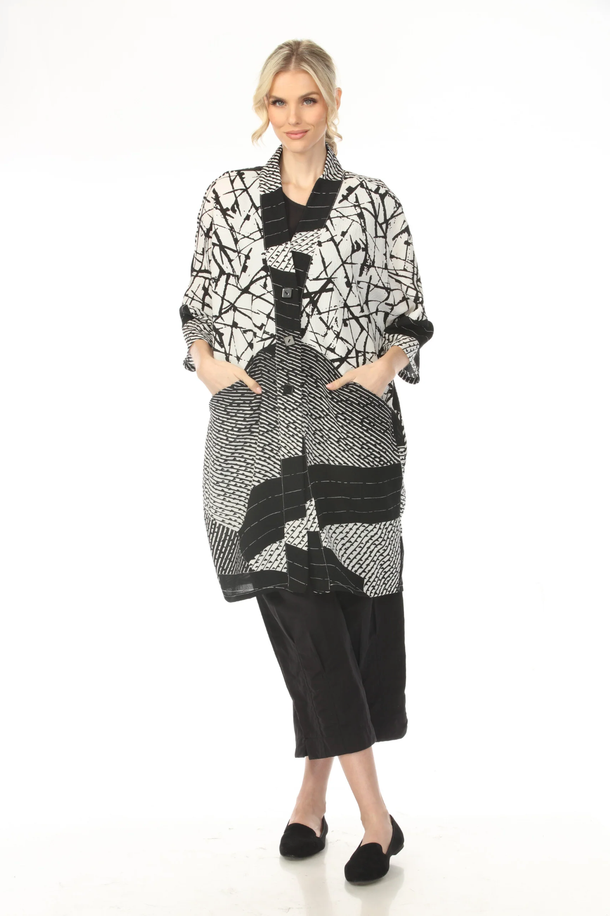 MOONLIGHT Button Down Black & White Mixed Media Jacket - WJ2011