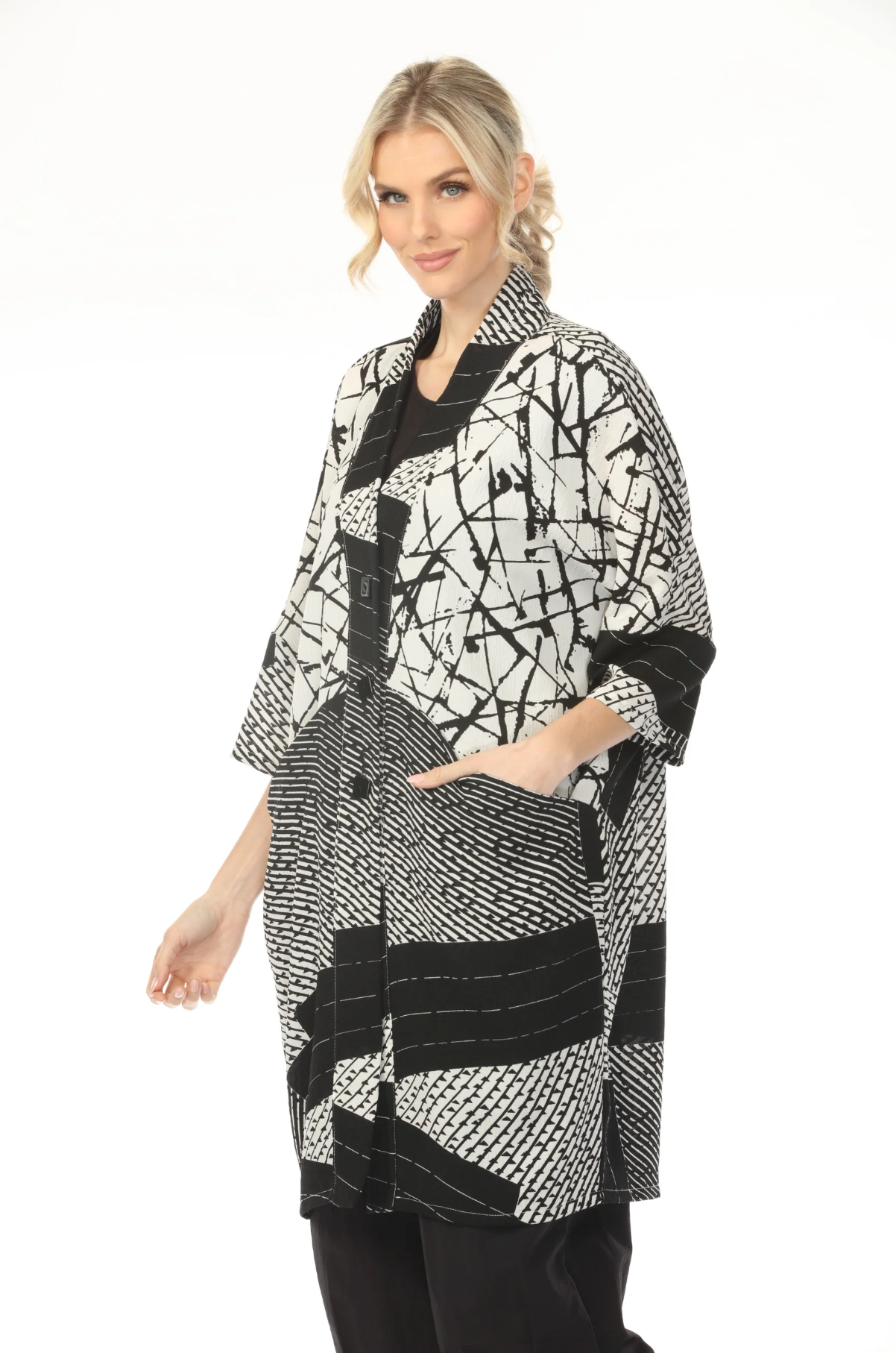 MOONLIGHT Button Down Black & White Mixed Media Jacket - WJ2011