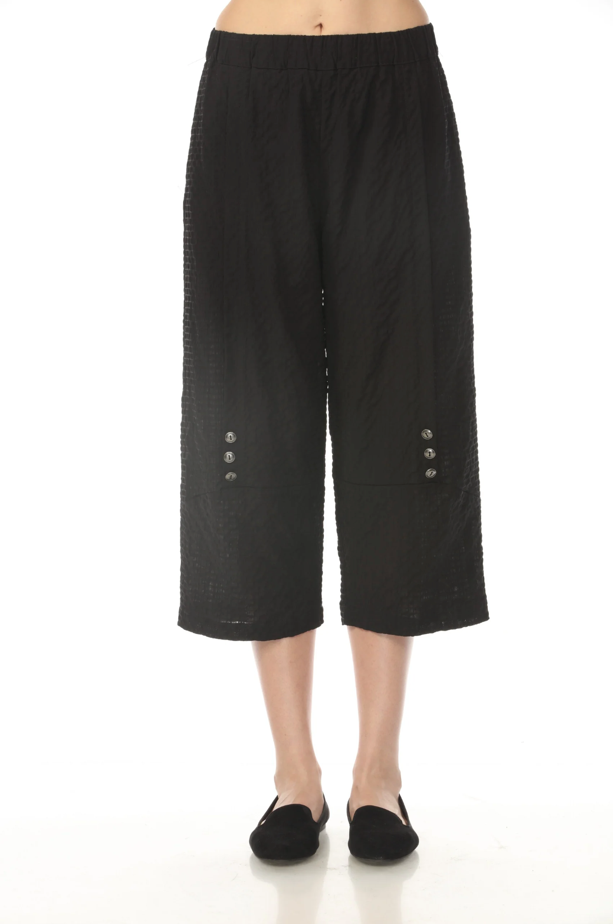 MOONLIGHT Solid Silver Button Detail Pant - WP2031 - BLACK