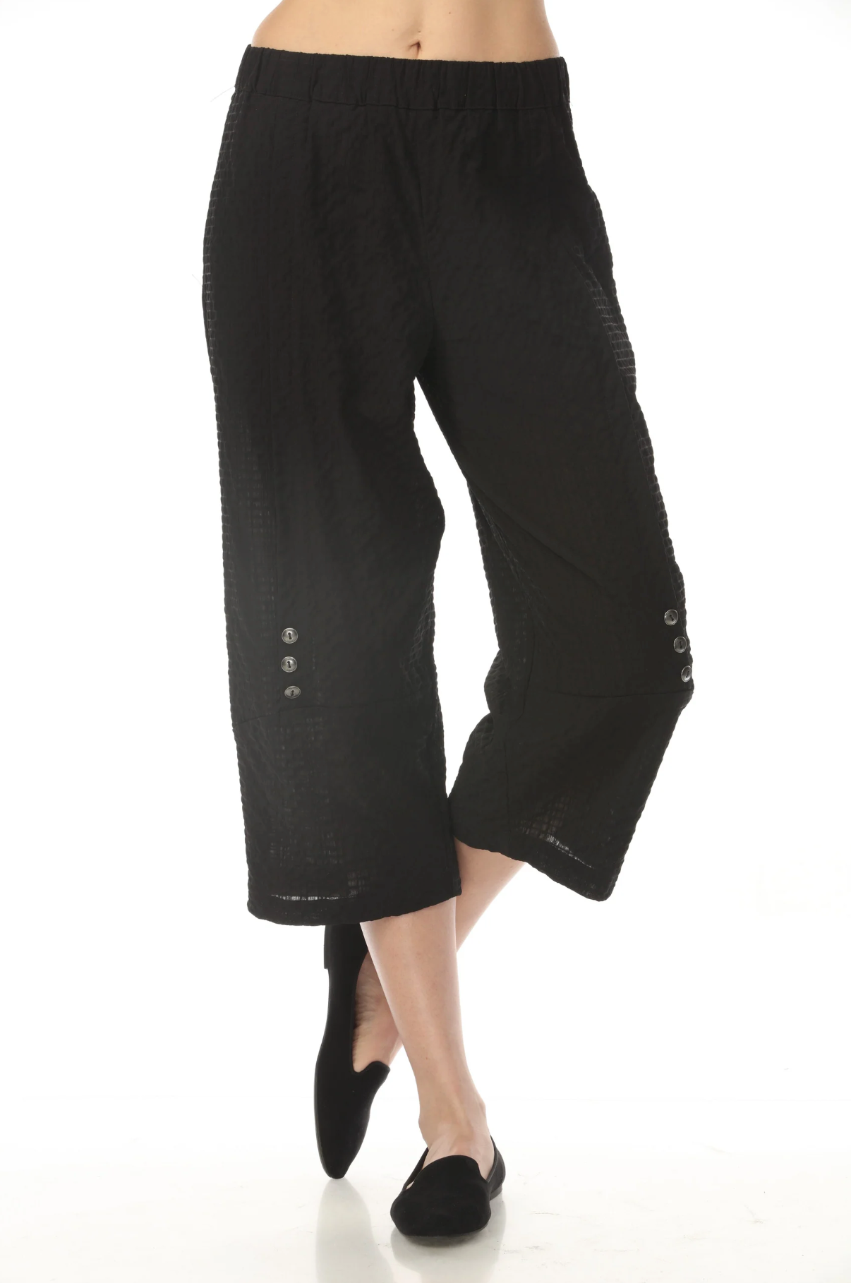 MOONLIGHT Solid Silver Button Detail Pant - WP2031 - BLACK