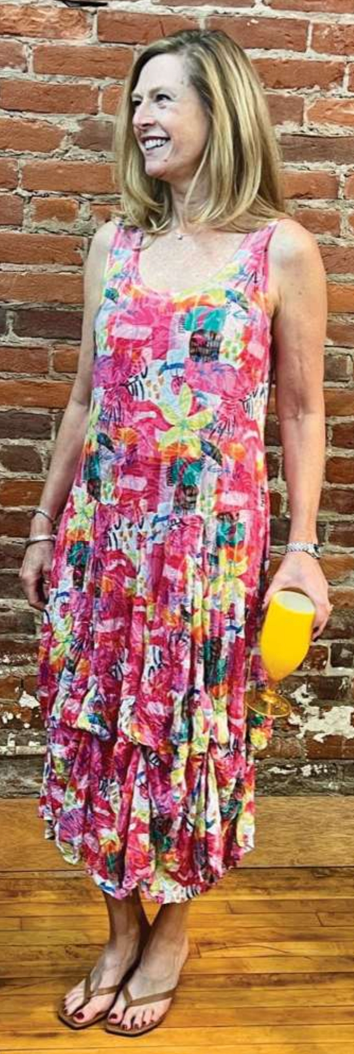 Shana Crinkle Long Tank Bubble Dress - 26006 - PINK