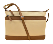 ili New York - DOUBLE ZIP CROSSBODY BAG - 6028 - Stone/Antique Saddle