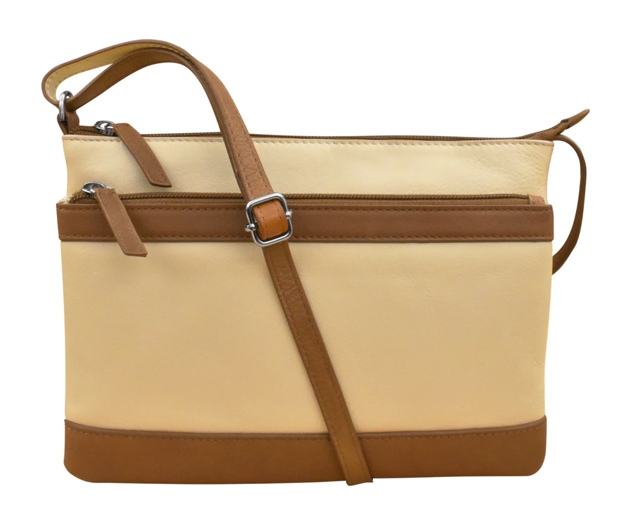 ili New York - DOUBLE ZIP CROSSBODY BAG - 6028 - Stone/Antique Saddle