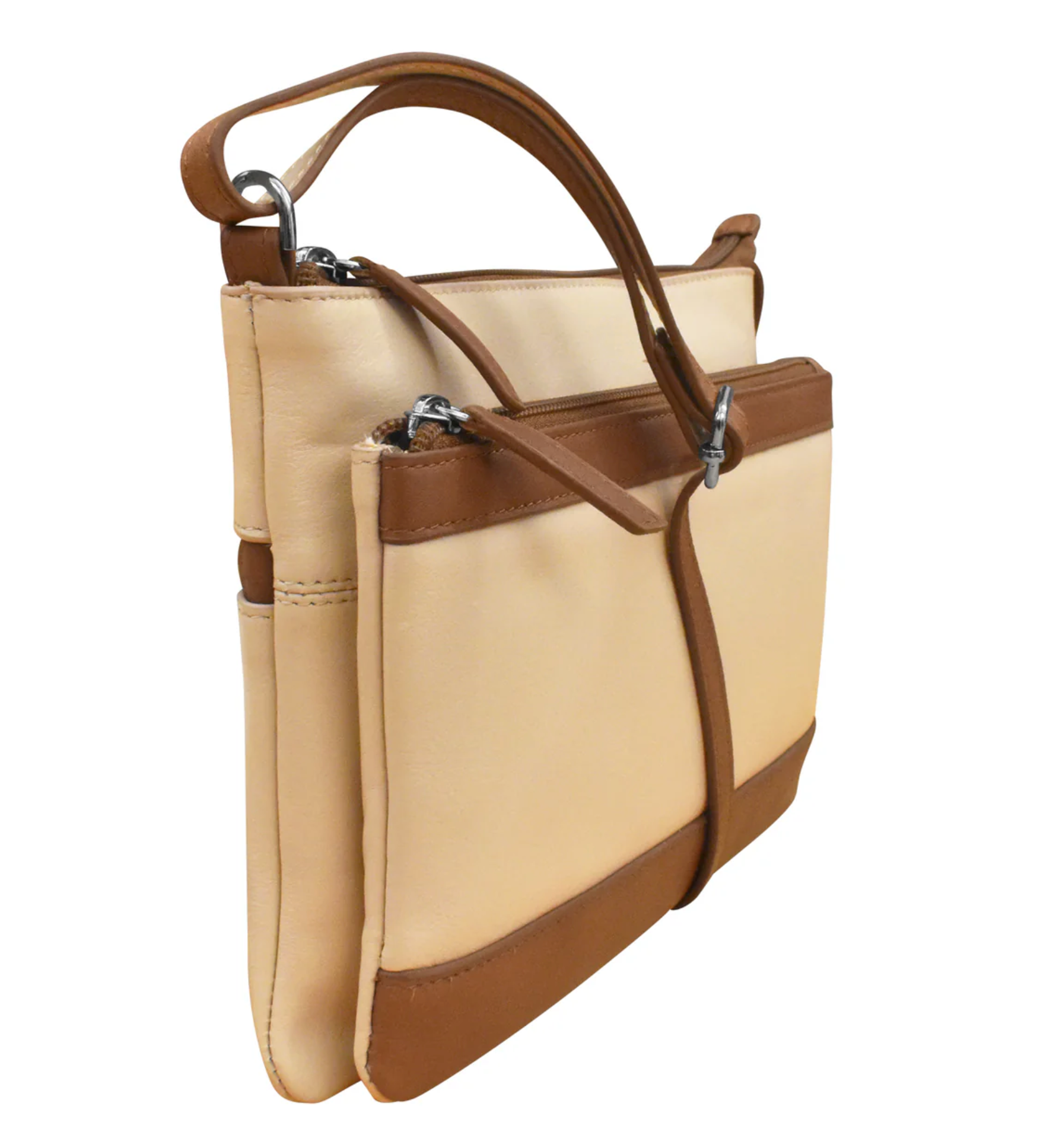ili New York - DOUBLE ZIP CROSSBODY BAG - 6028 - Stone/Antique Saddle
