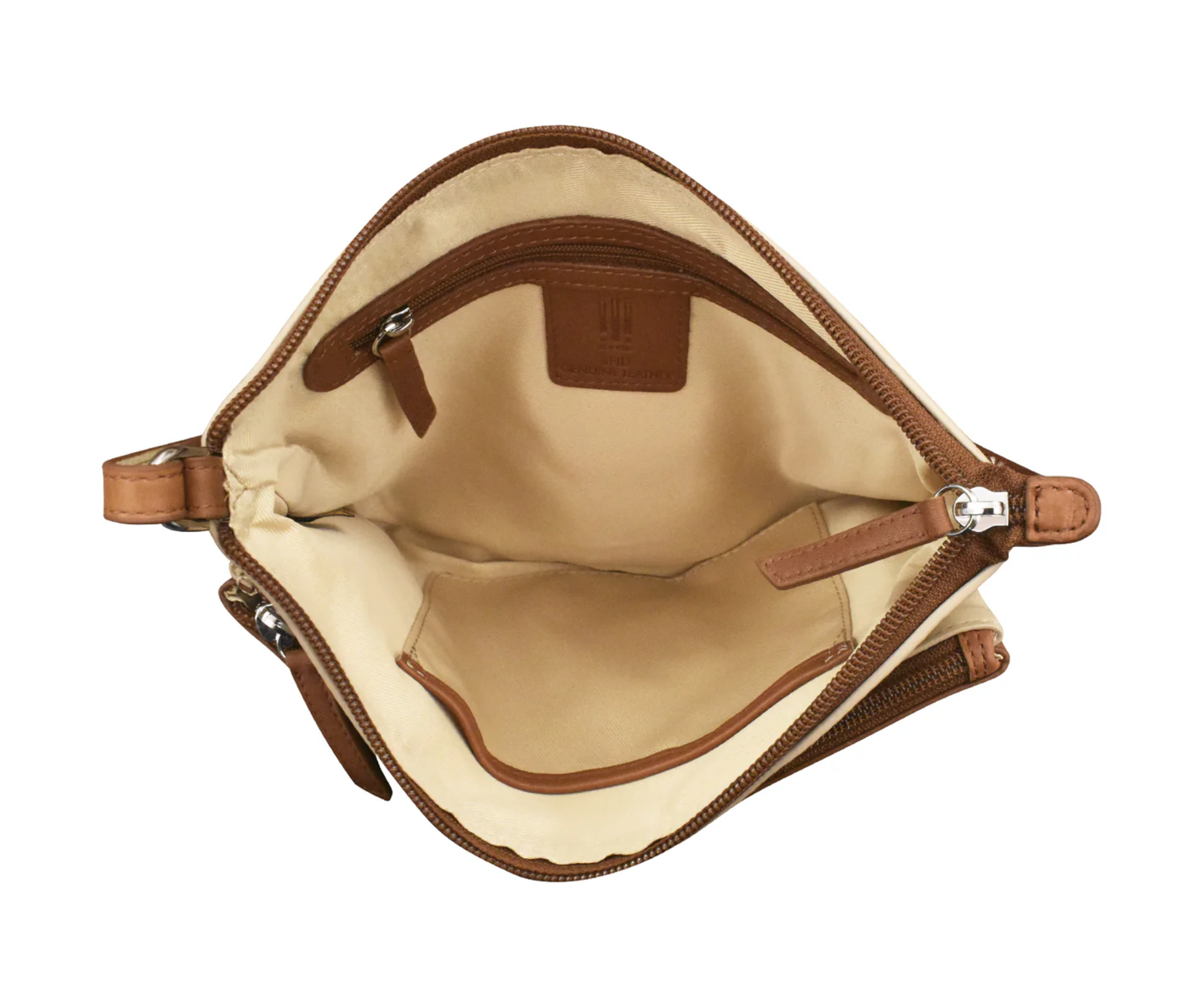 ili New York - DOUBLE ZIP CROSSBODY BAG - 6028 - Stone/Antique Saddle