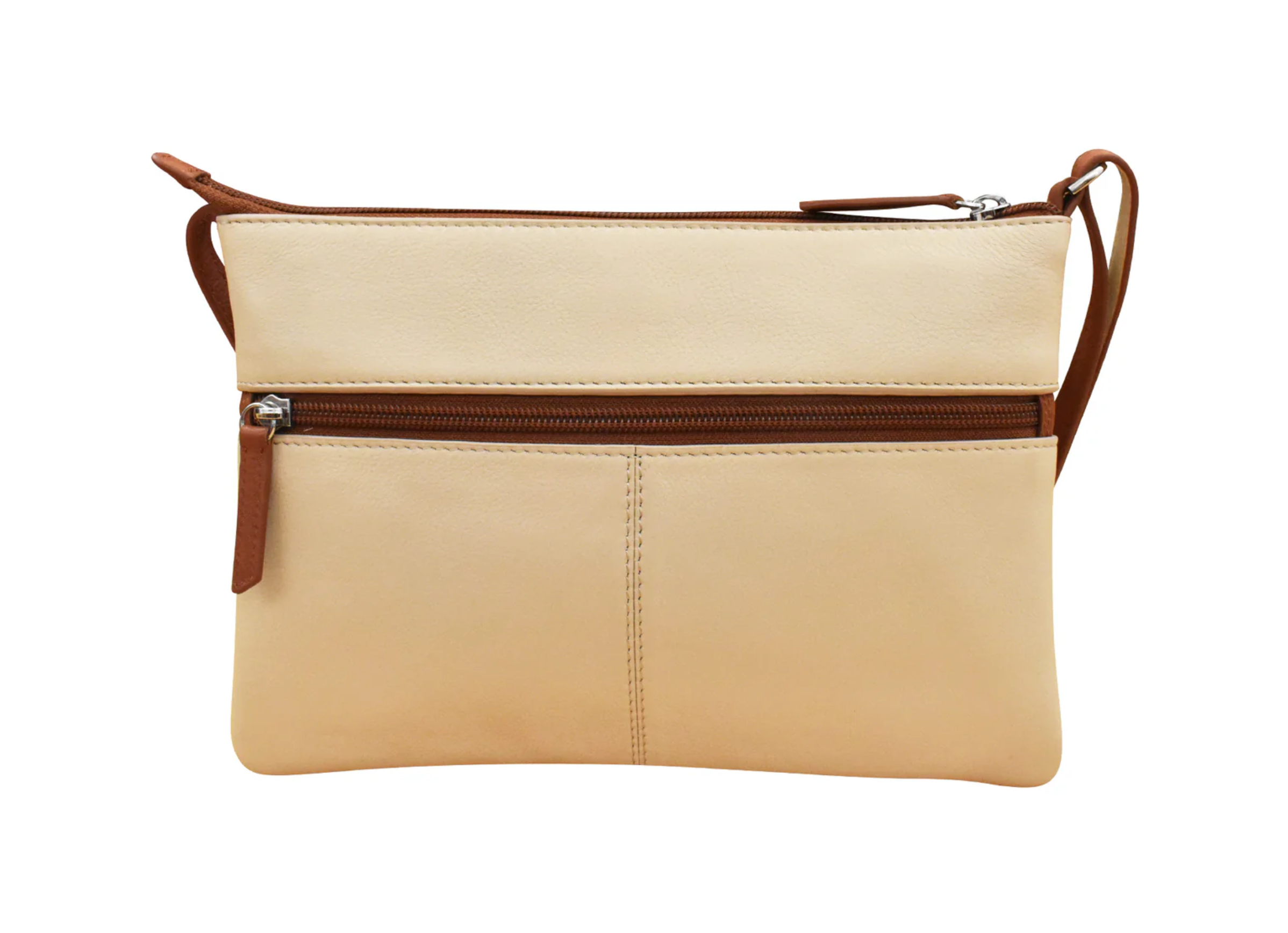 ili New York - DOUBLE ZIP CROSSBODY BAG - 6028 - Stone/Antique Saddle
