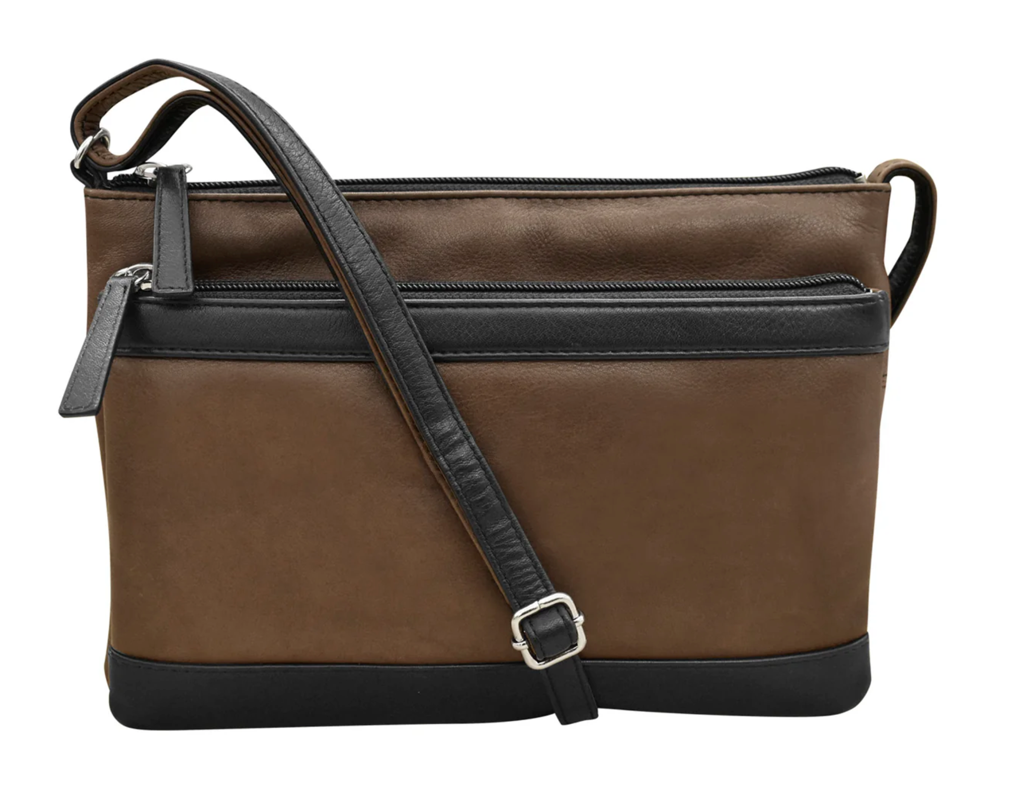 ili New York - DOUBLE ZIP CROSSBODY BAG - 6028 - Toffee/Black