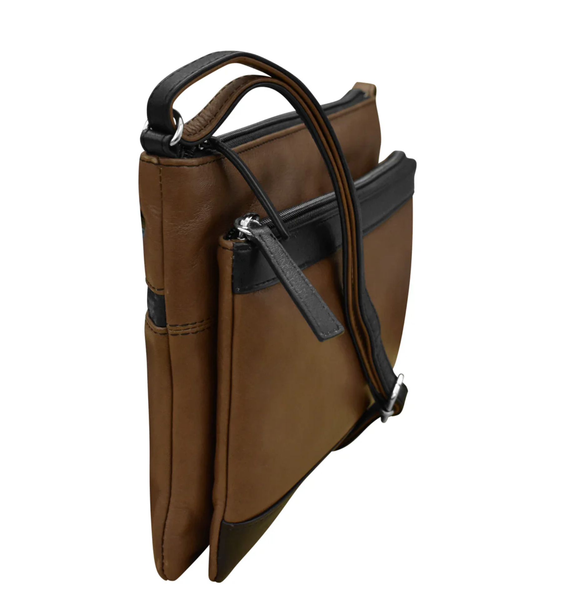 ili New York - DOUBLE ZIP CROSSBODY BAG - 6028 - Toffee/Black