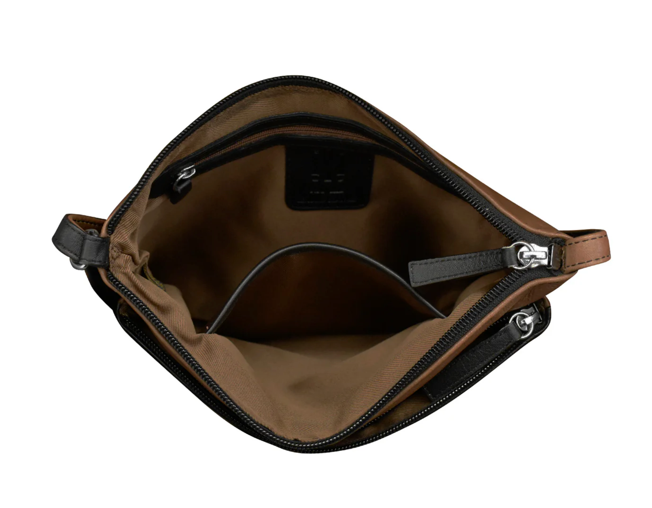 ili New York - DOUBLE ZIP CROSSBODY BAG - 6028 - Toffee/Black