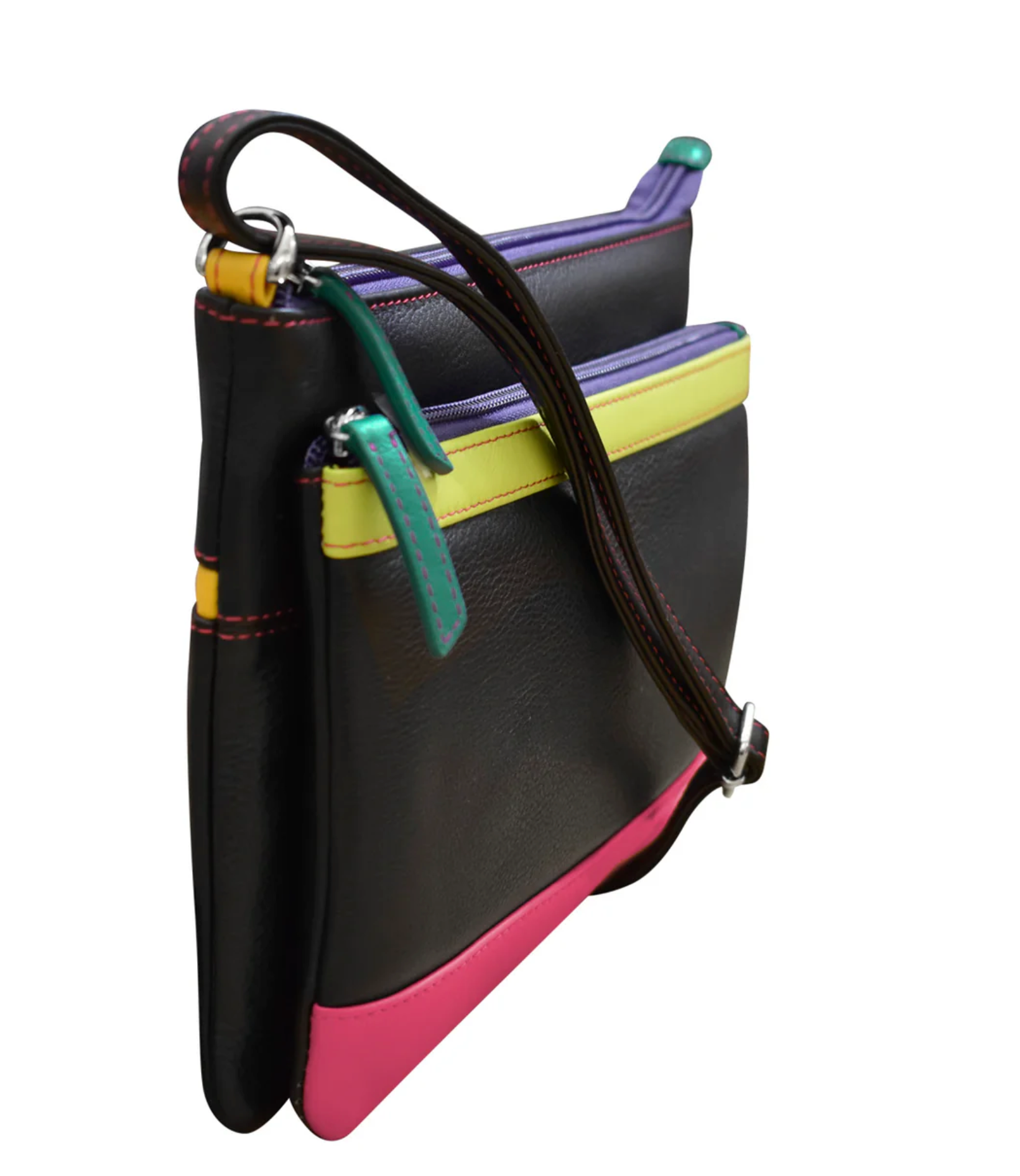 ili New York - DOUBLE ZIP CROSSBODY BAG - 6028 - Black Brights