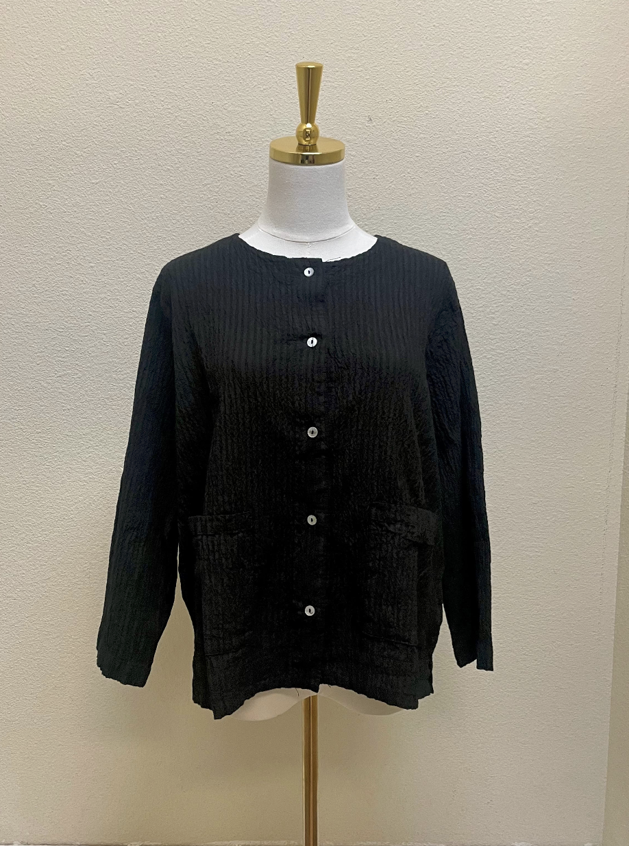 CUT LOOSE Grey Stripe Crinkle 3/4 Slv Cropped Jacket - 0648160