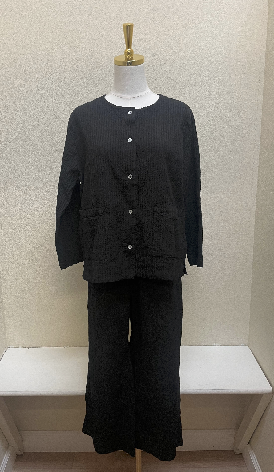 CUT LOOSE Grey Stripe Crinkle 3/4 Slv Cropped Jacket - 0648160