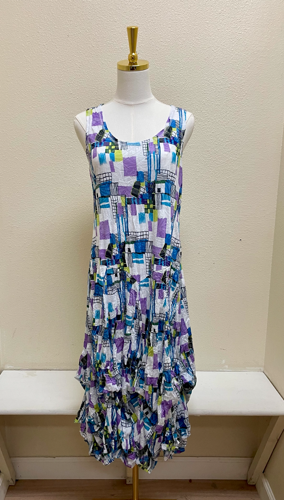 Shana Crinkle Long Tank Bubble Dress - 26006 - MULTI