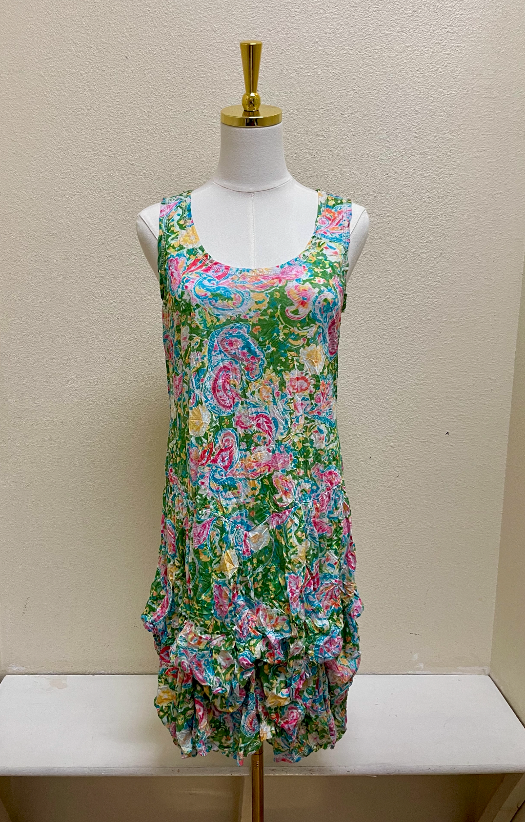 Shana Crinkle Short Tank Bubble Dress - 26007 - GREEN