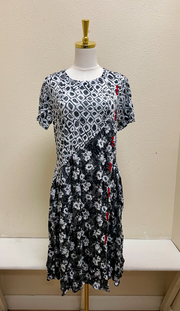 Shana Crinkle Mix Media Button Detail Dress - 26003 - BLACK