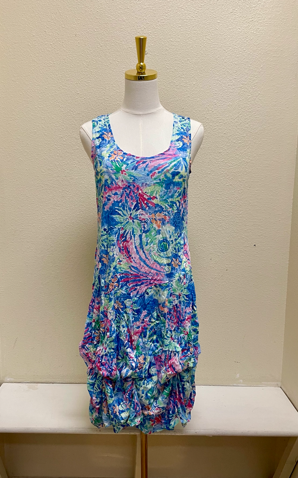 Shana Crinkle Short Tank Bubble Dress - 26007 - BLUE