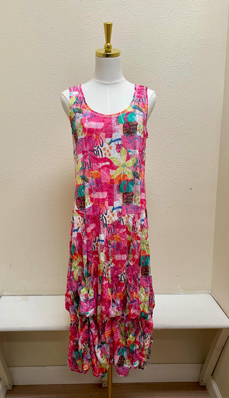 Shana Crinkle Long Tank Bubble Dress - 26006 - PINK