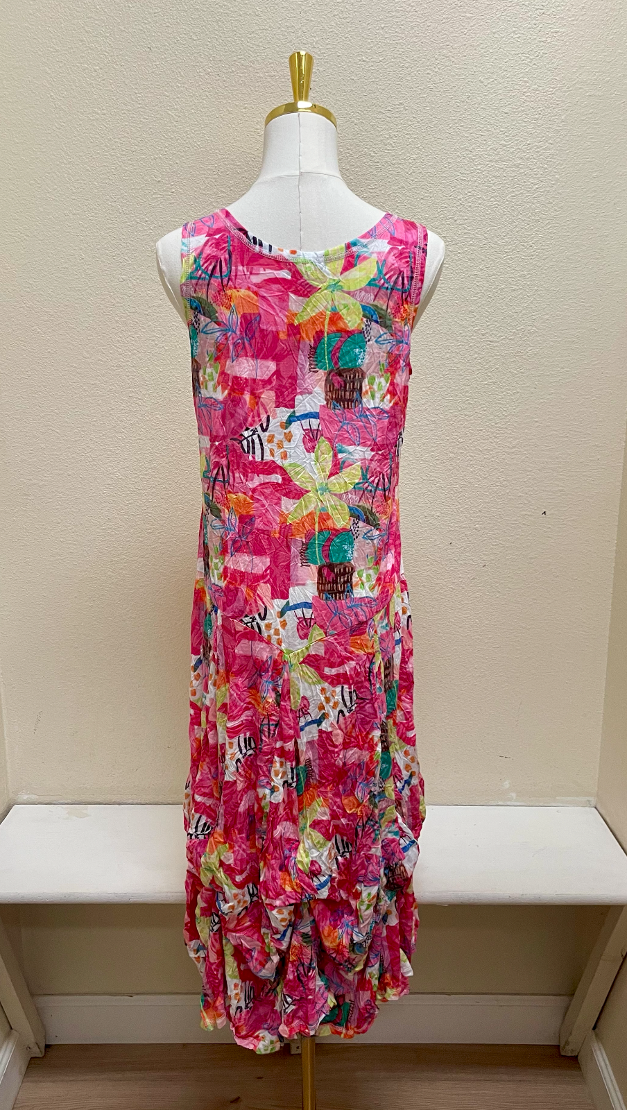 Shana Crinkle Long Tank Bubble Dress - 26006 - PINK