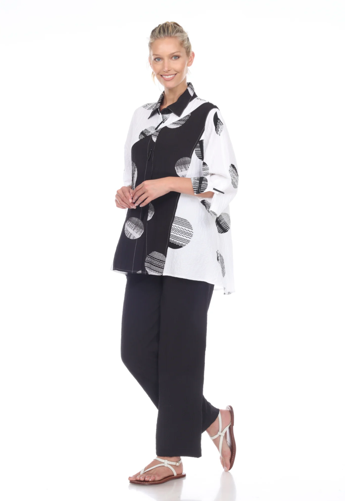 MOONLIGHT Abstract Black & White Dot Top - 3023