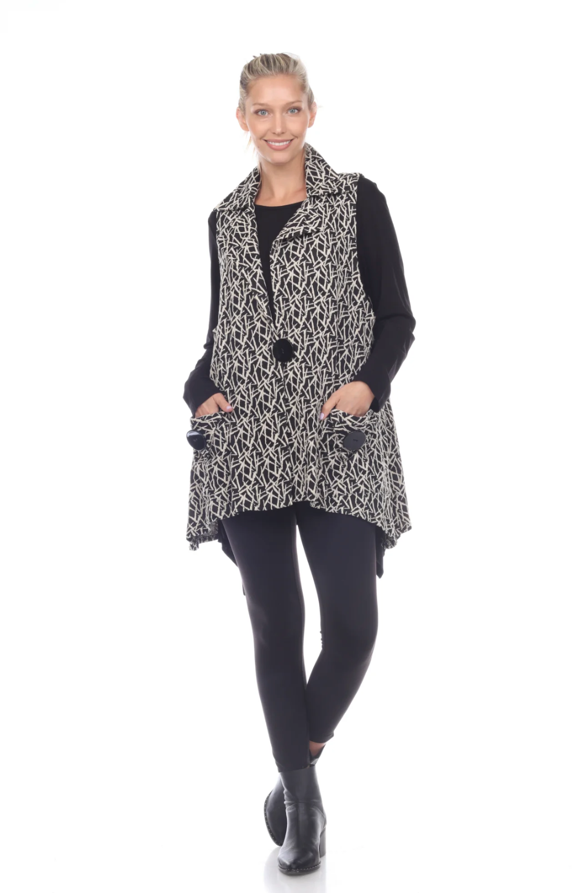 MOONLIGHT Black & White Abstract Print Pocket Vest - 7388