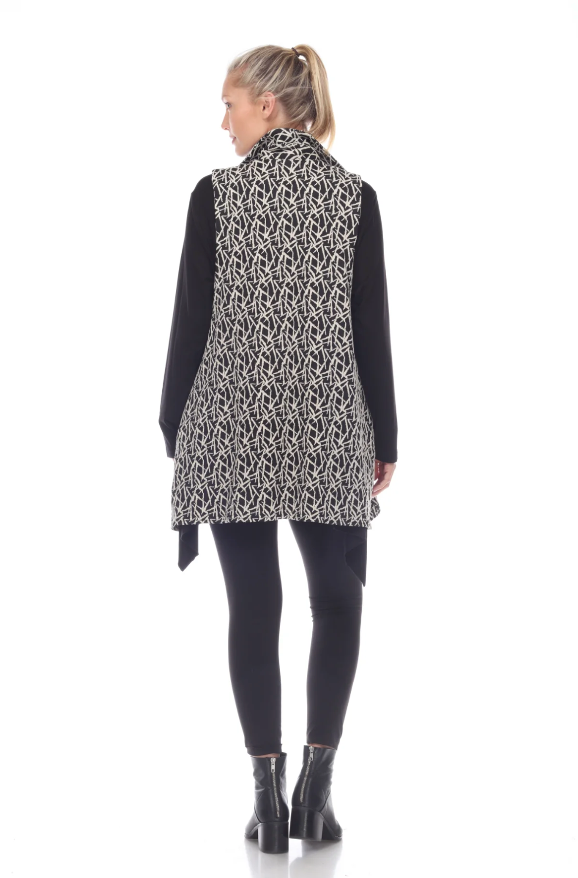 MOONLIGHT Black & White Abstract Print Pocket Vest - 7388