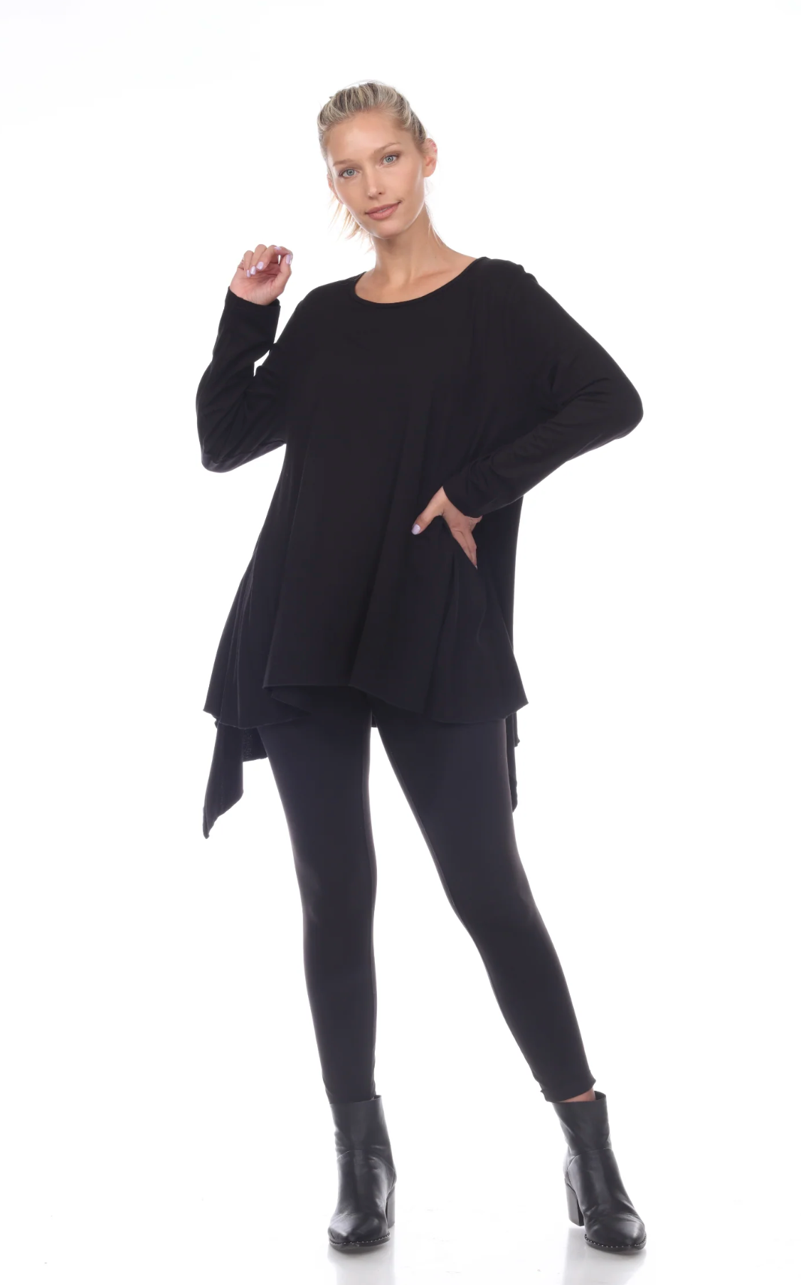 MOONLIGHT Solid Black Asymmetrical Tunic  - 7538