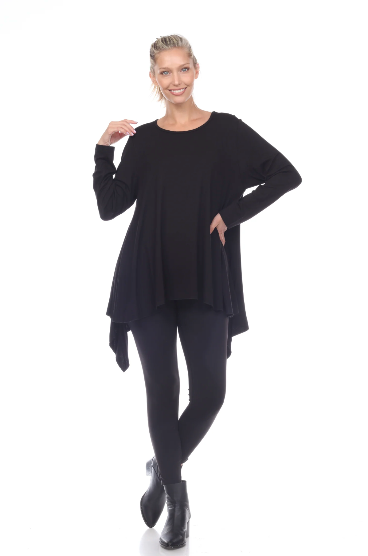 MOONLIGHT Solid Black Asymmetrical Tunic  - 7538
