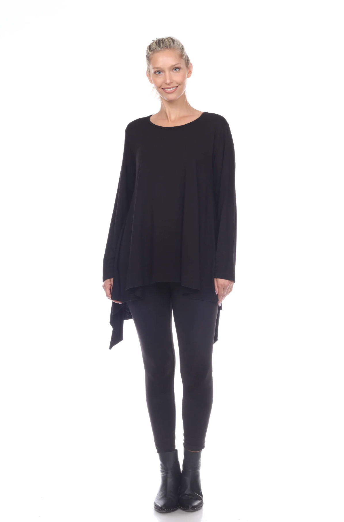 MOONLIGHT Solid Black Asymmetrical Tunic  - 7538