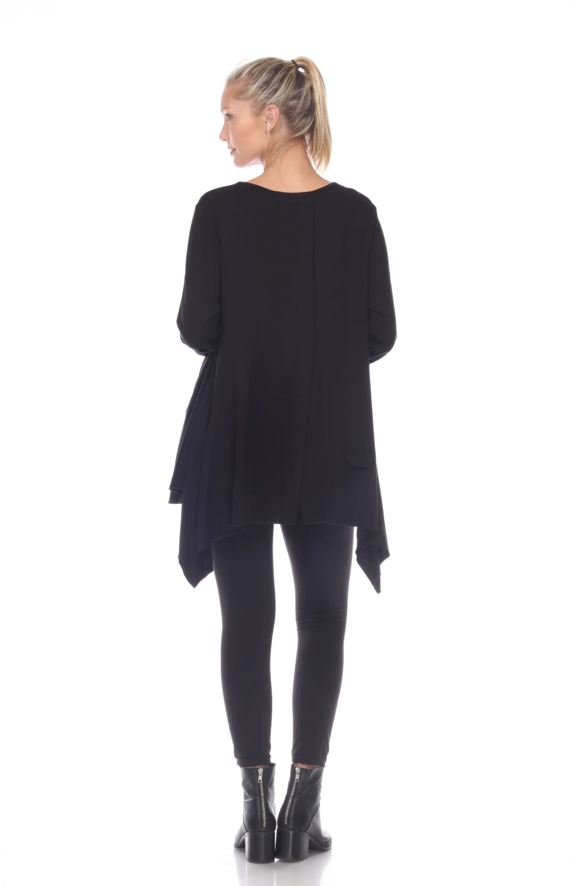MOONLIGHT Solid Black Asymmetrical Tunic  - 7538