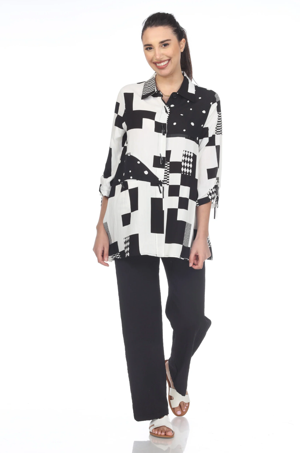 MOONLIGHT Black & White Graphic Block Print Jacket - 3002