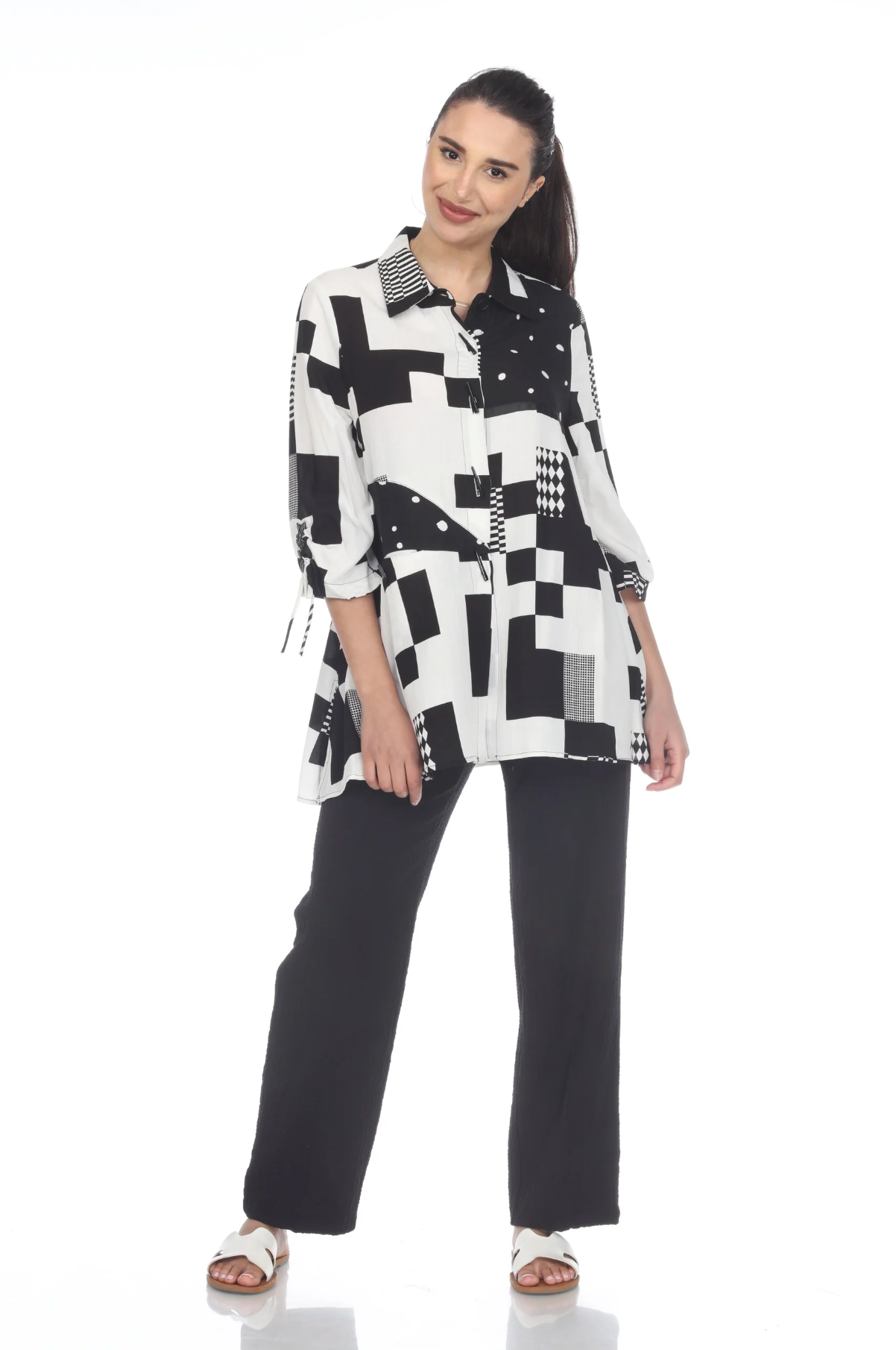 MOONLIGHT Black & White Graphic Block Print Jacket - 3002