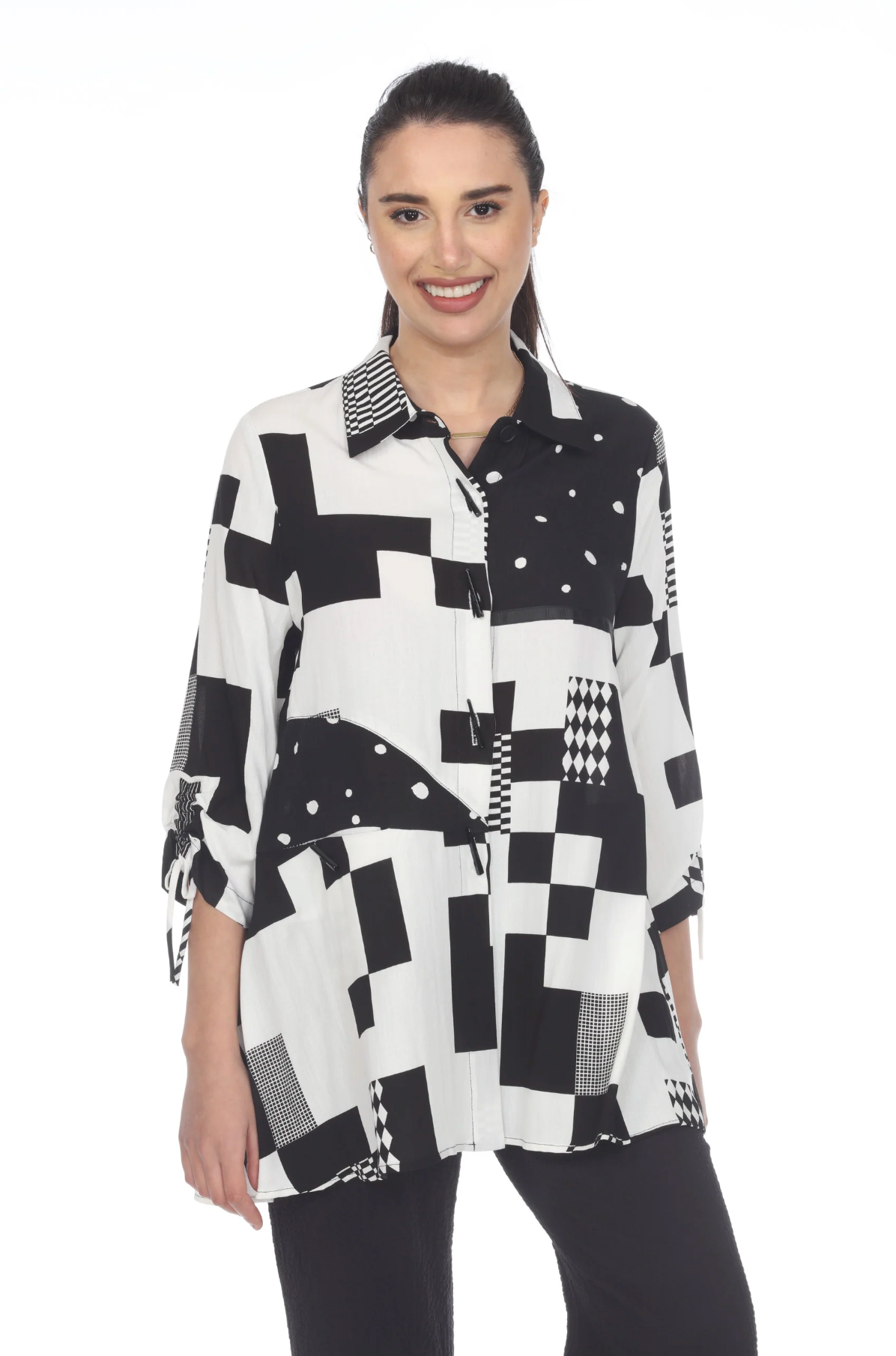 MOONLIGHT Black & White Graphic Block Print Jacket - 3002