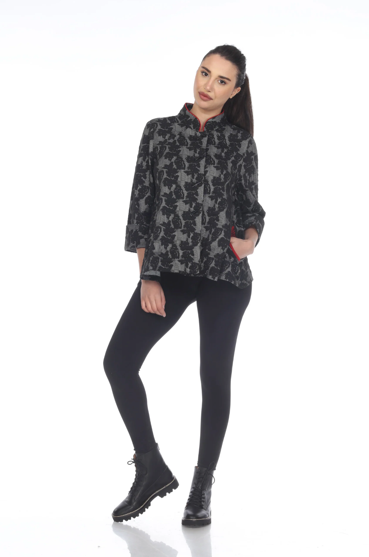 MOONLIGHT Button Down Black & Gray Floral Print Jacket - 3428 FW