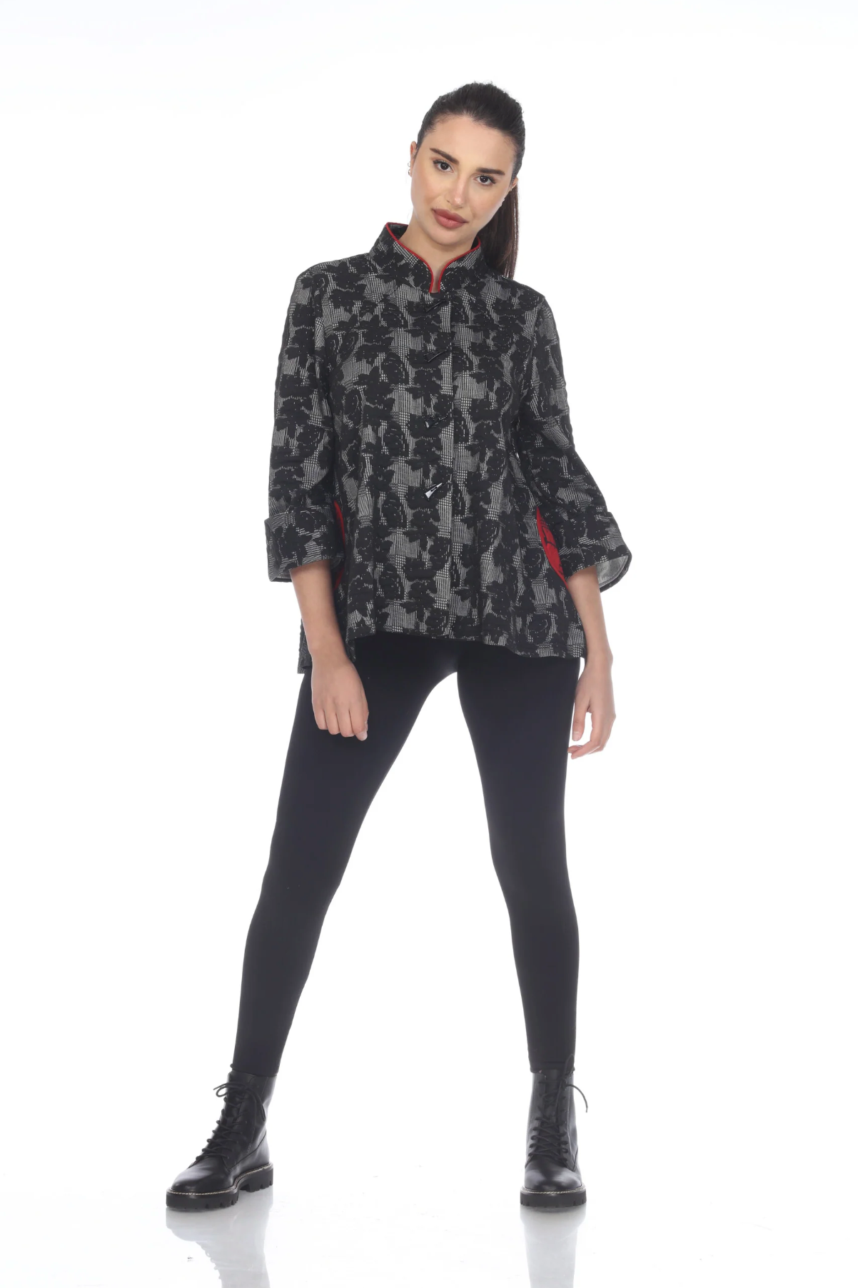 MOONLIGHT Button Down Black & Gray Floral Print Jacket - 3428 FW