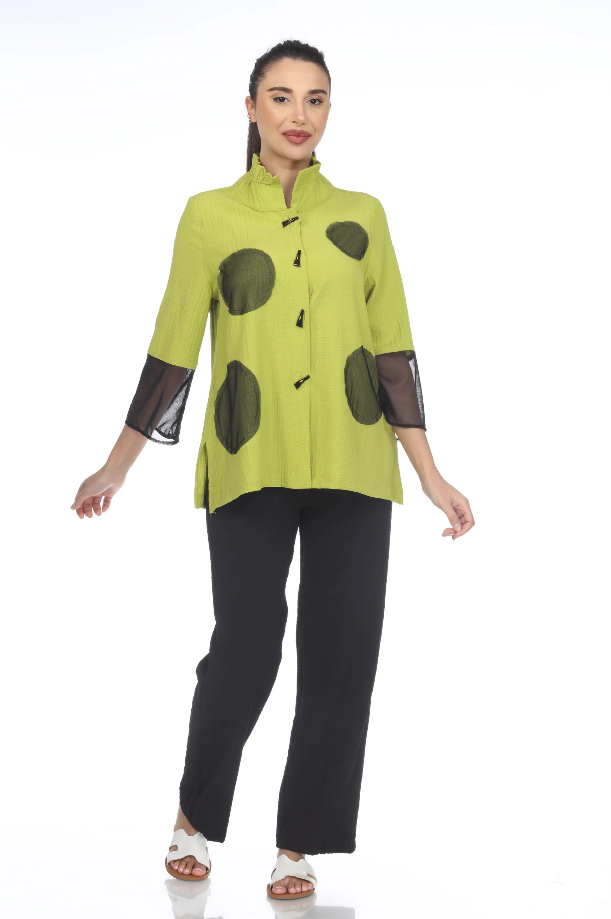 MOONLIGHT Button Down Lime & Dot Top - 3498