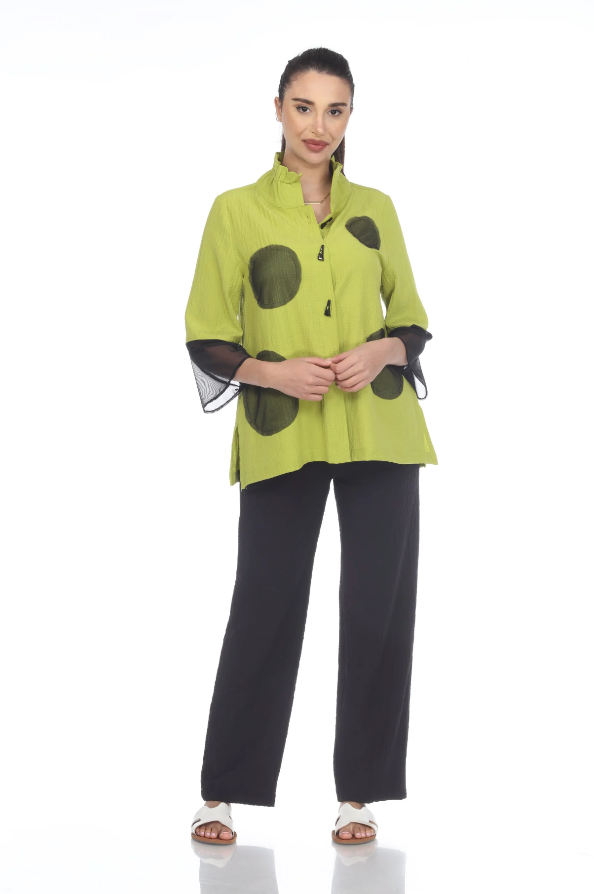 MOONLIGHT Button Down Lime & Dot Top - 3498