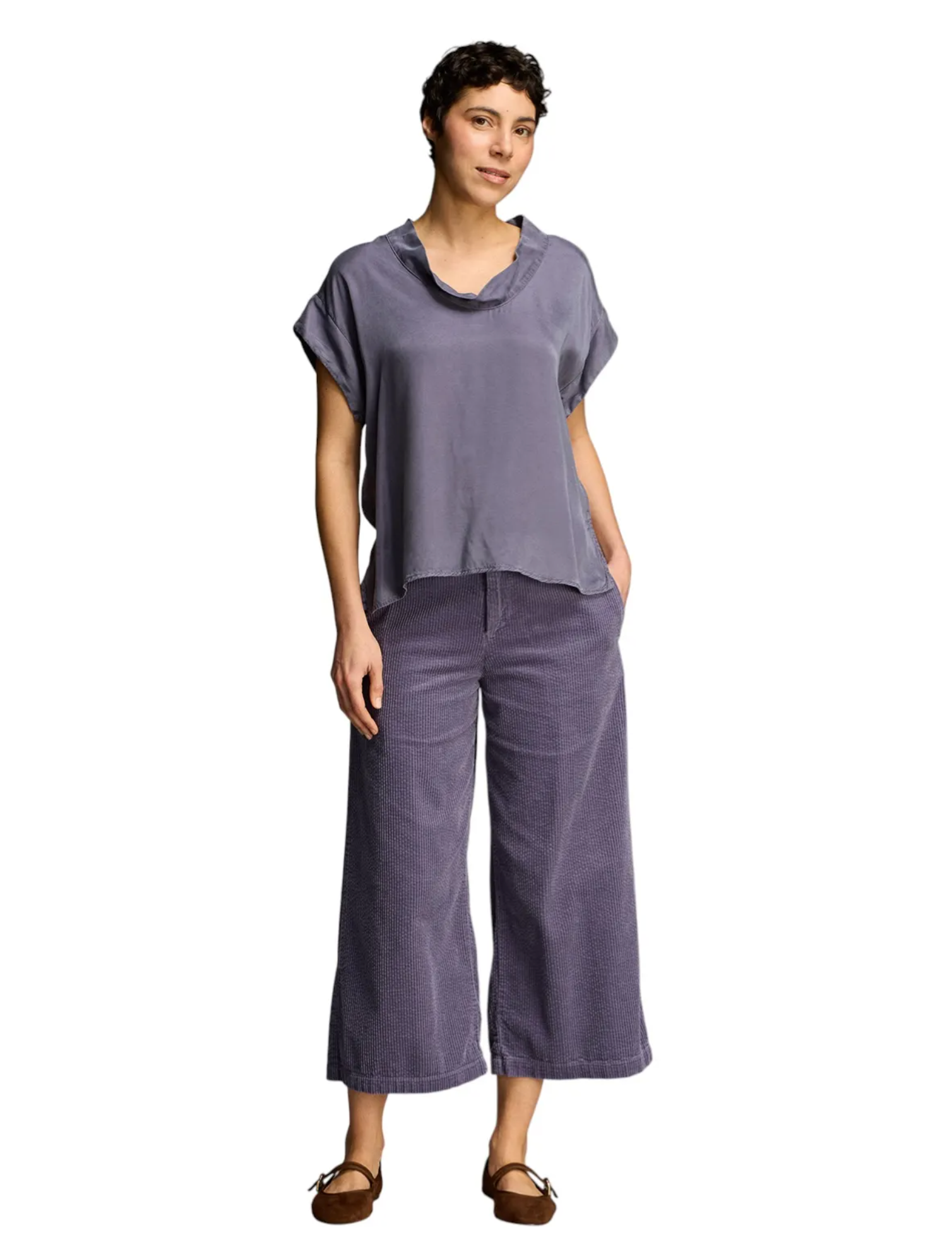 CUT LOOSE Vintage Satin Short Sleeve Cowl Top - 6186139