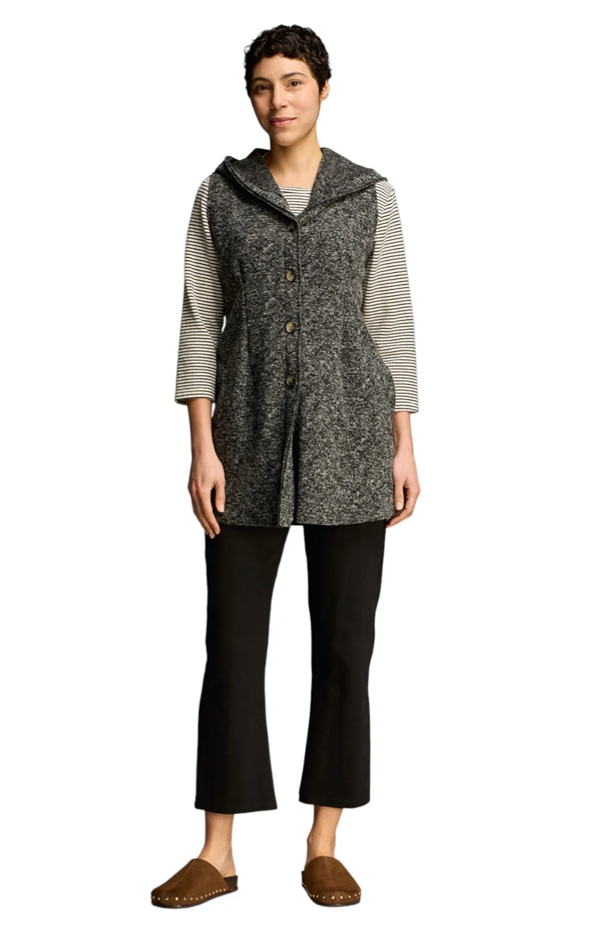 CUT LOOSE Black Stripe Doublecloth Side Vent Crew Top - 0586893