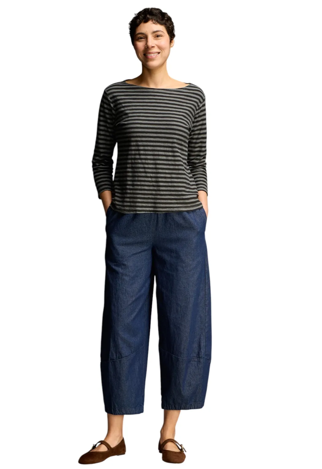 CUT LOOSE Black Stripe 3/4 Sleeve Boatneck Tee - 5755060