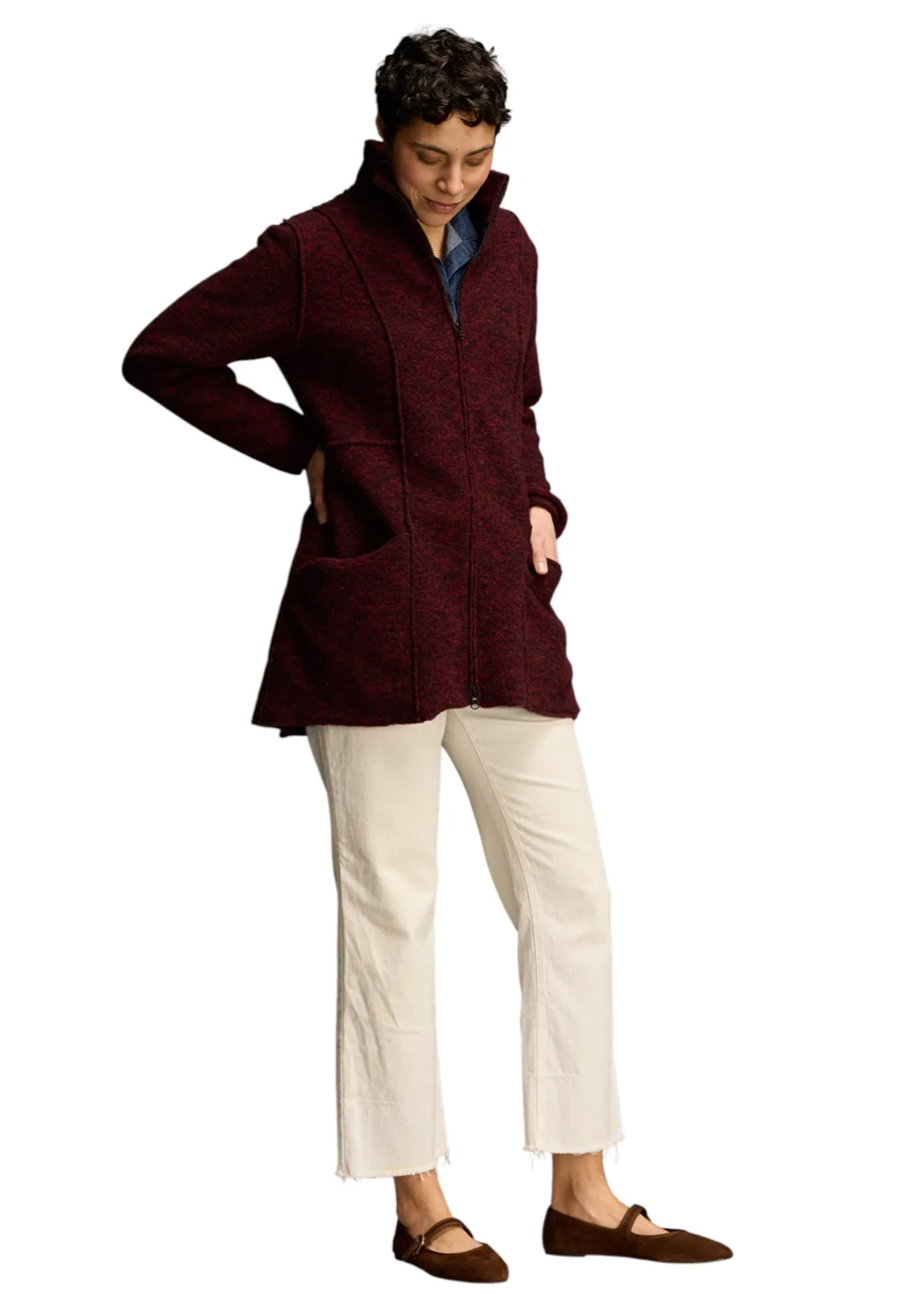 CUT LOOSE Marled Boiled Wool Zip Jacket - 3248526