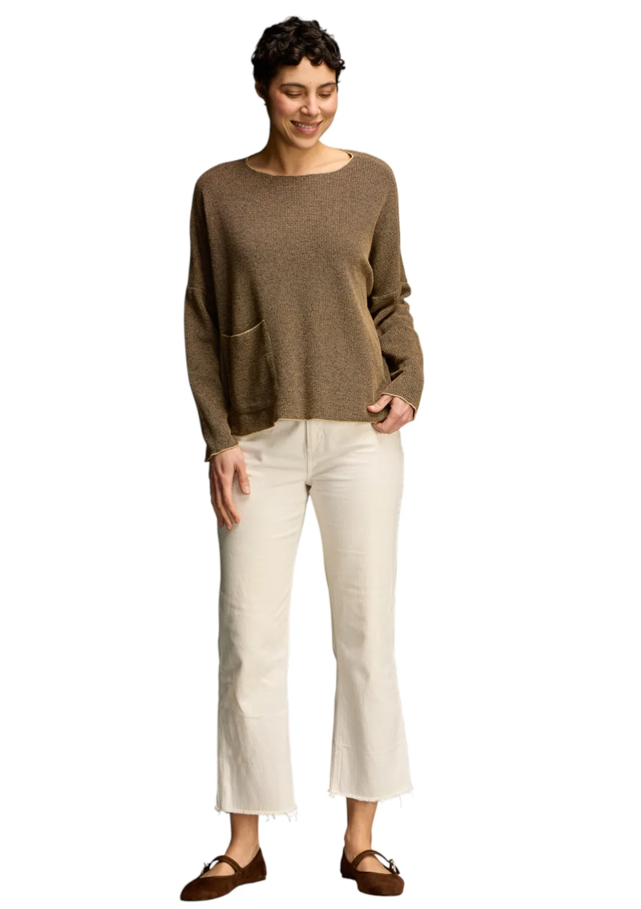 CUT LOOSE Marled Sweater Knit One-Size Pocket Pullover - 6707625