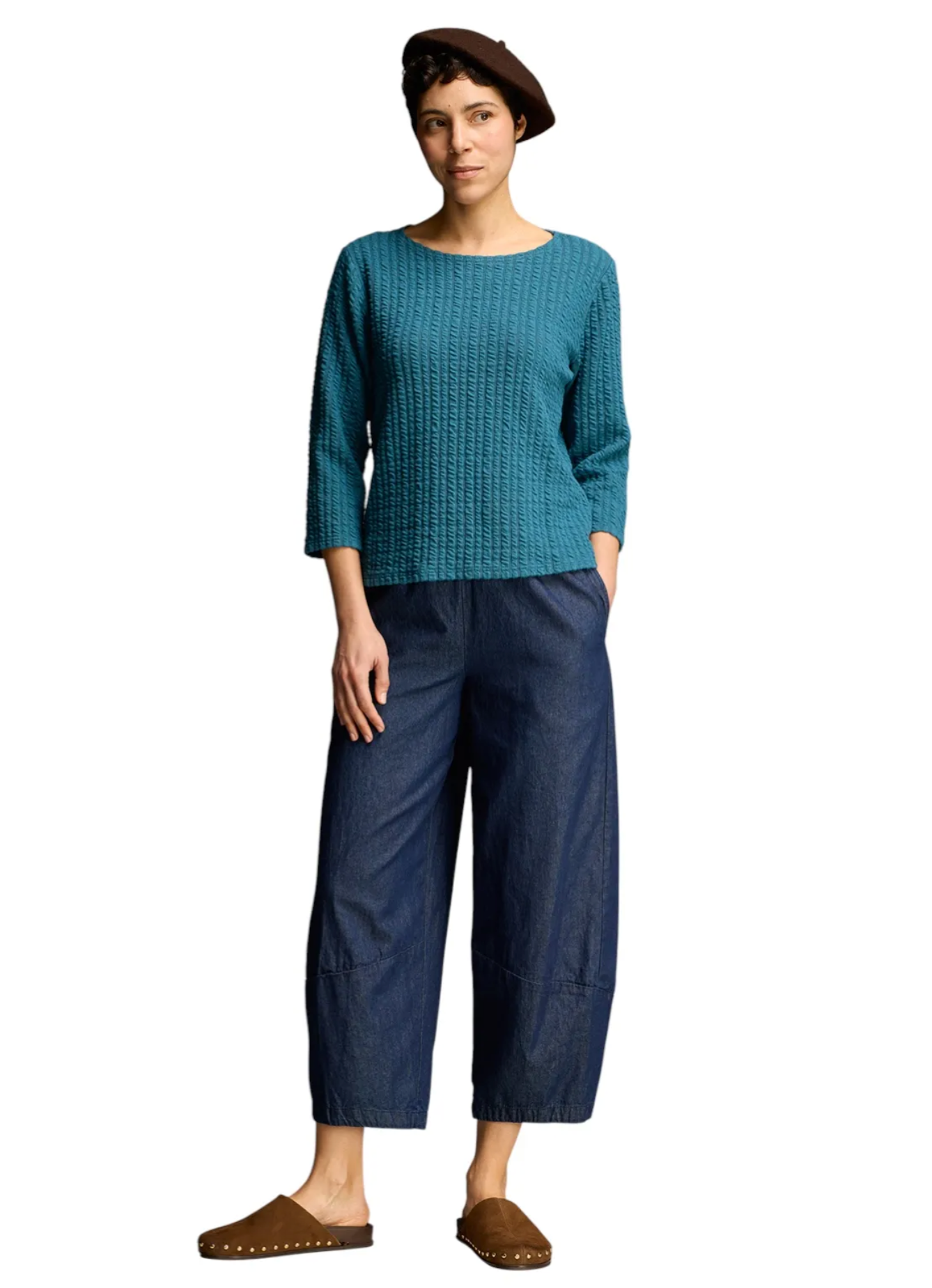 CUT LOOSE Textured Stripe 3/4 Sleeve Boatneck Tee - 0695060