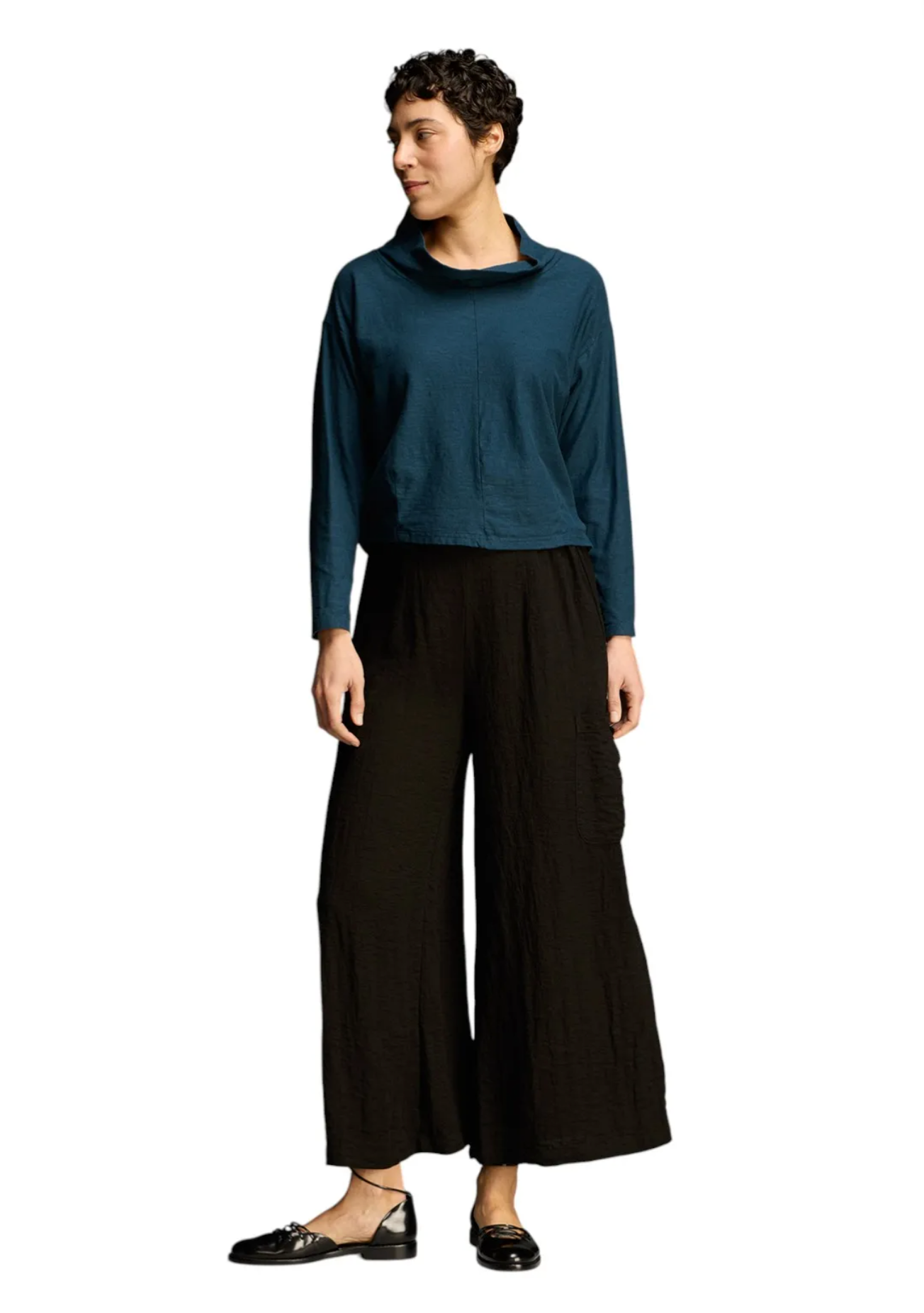 CUT LOOSE Linen Cotton Jersey Long Sleeve Cowl Top - 5016405