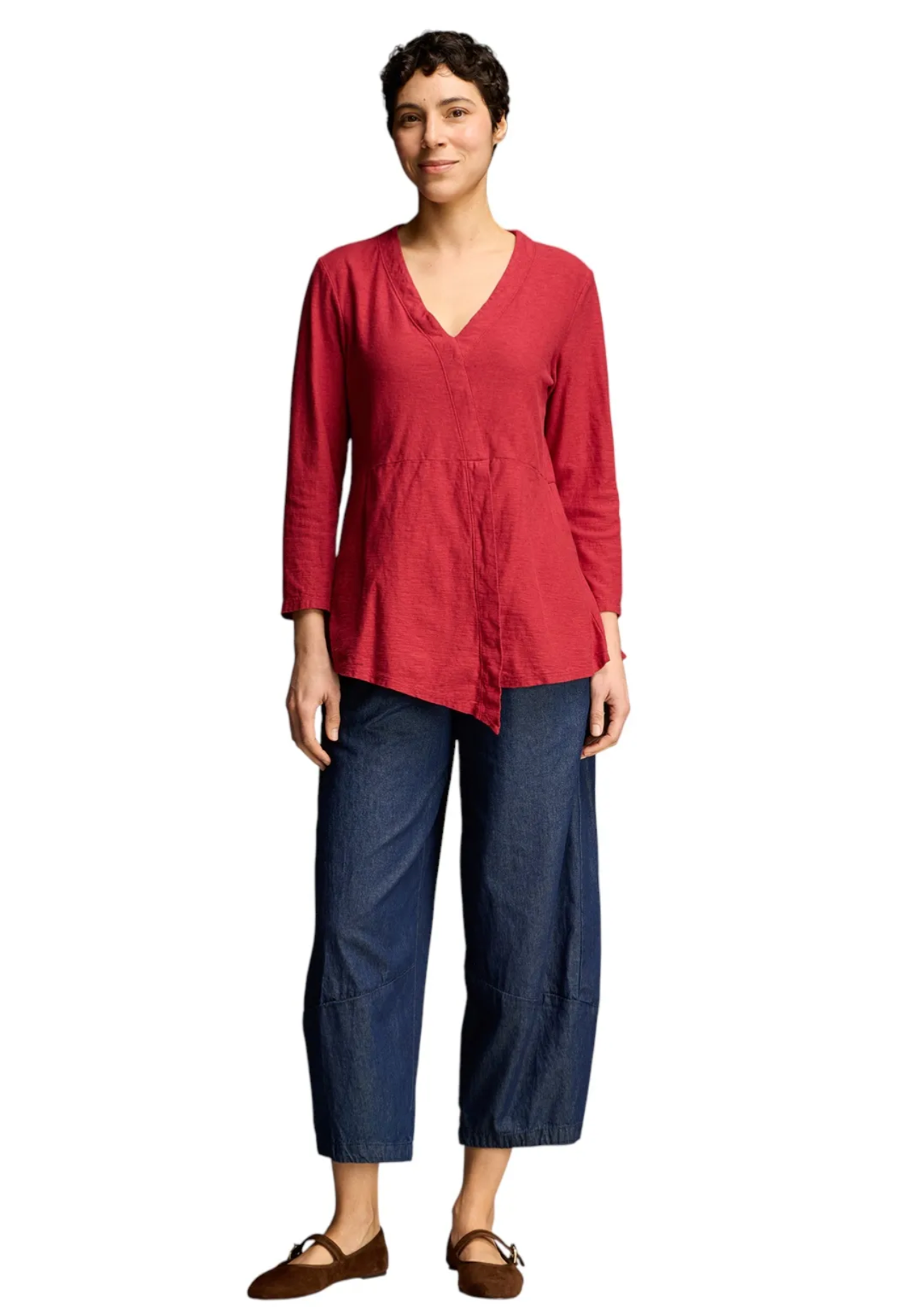 CUT LOOSE Linen Cotton Jersey 3/4 Sleeve Wrap Top - 5017341