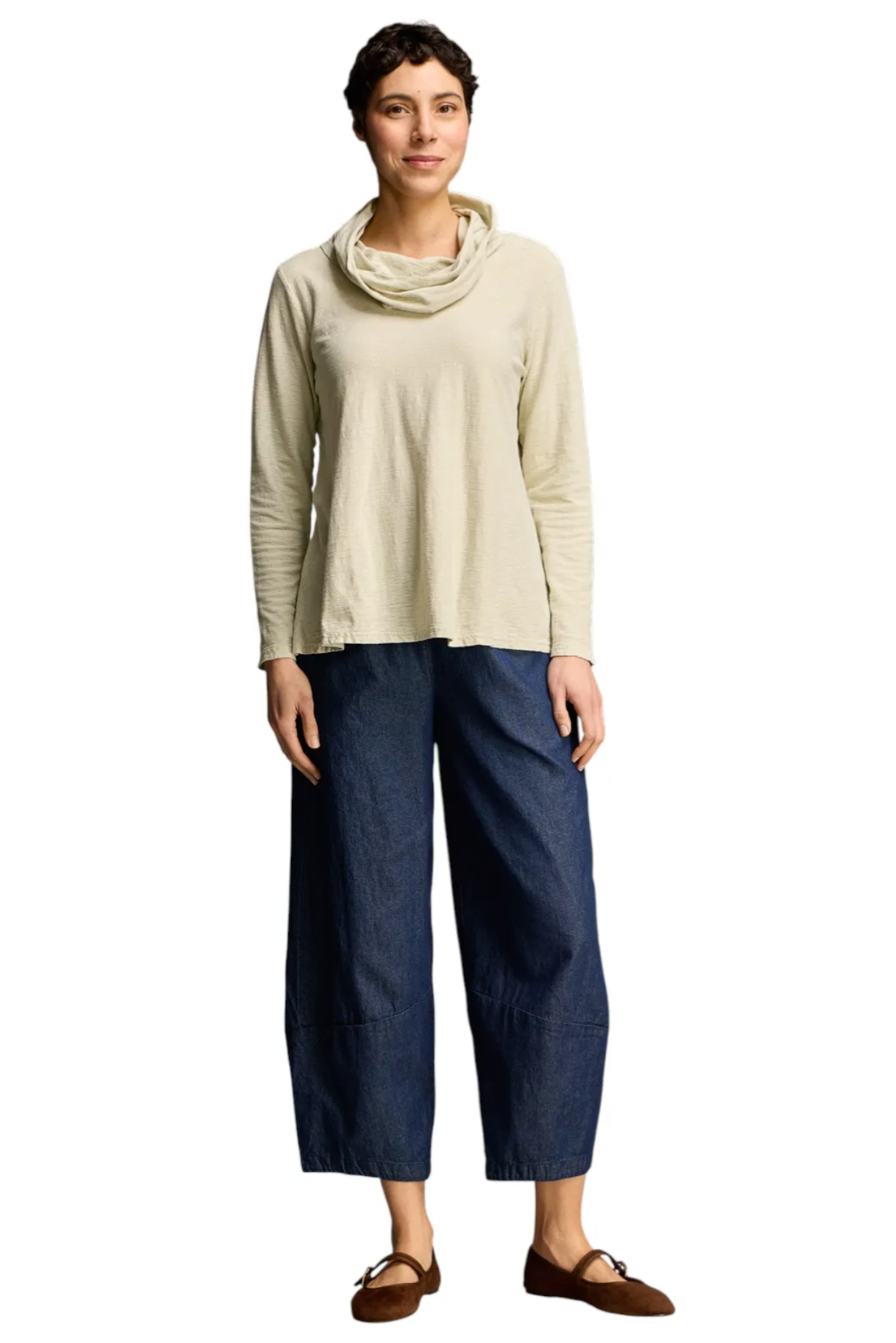 CUT LOOSE Linen Cotton Jersey Cowl Neck Pullover - 5017428