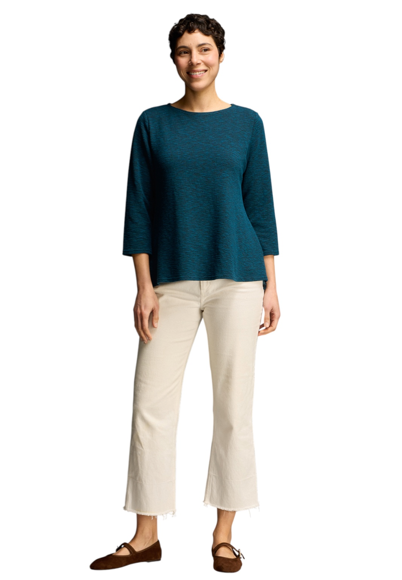 CUT LOOSE Crimped Fabric 3/4 Sleeve Aline Boatneck Top - 6546552